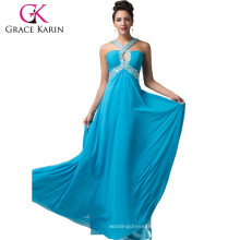 2015 Blue Strapless Floor Length Sexy Backless Vestidos de noite com lantejoulas chiffon vestido de festa CL6153